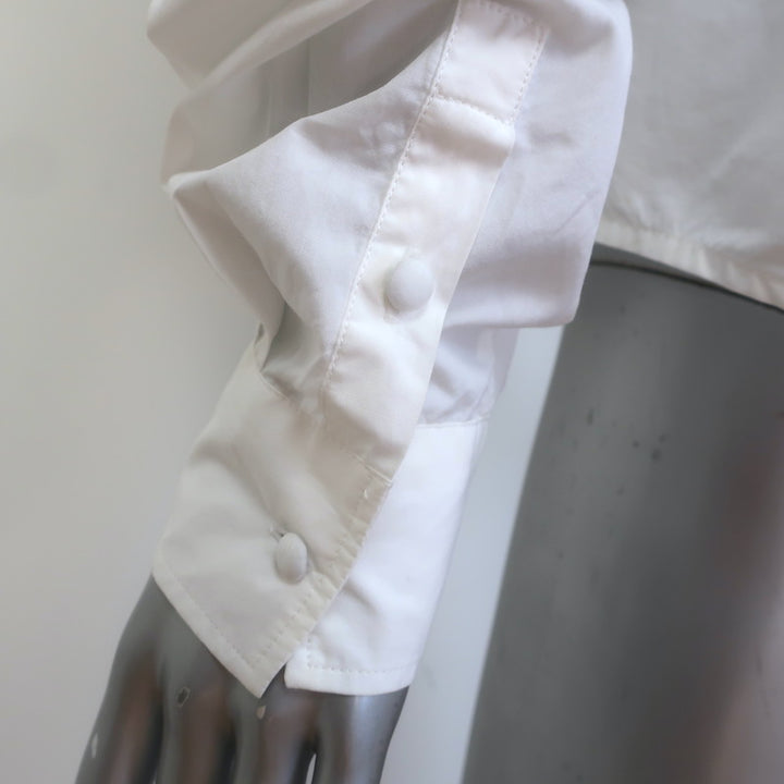 FRAME Ruffle Neck Button-Back Blouse White Cotton Size Medium Long Sleeve Top