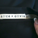 Alice + Olivia Willa Crystal Placket Long Sleeve Blouse Black Silk Size Small