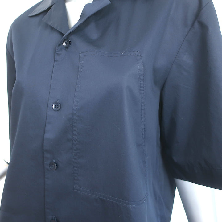 Tibi Camp Shirt Navy Eco Poplin Size Medium Short Sleeve Top