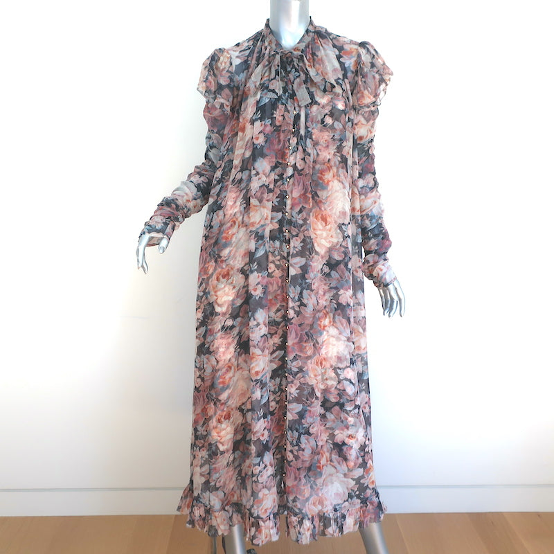 Zimmermann Long Sleeve Maxi Dress Tempest Frolic Floral Print Chiffon Size 3 NEW