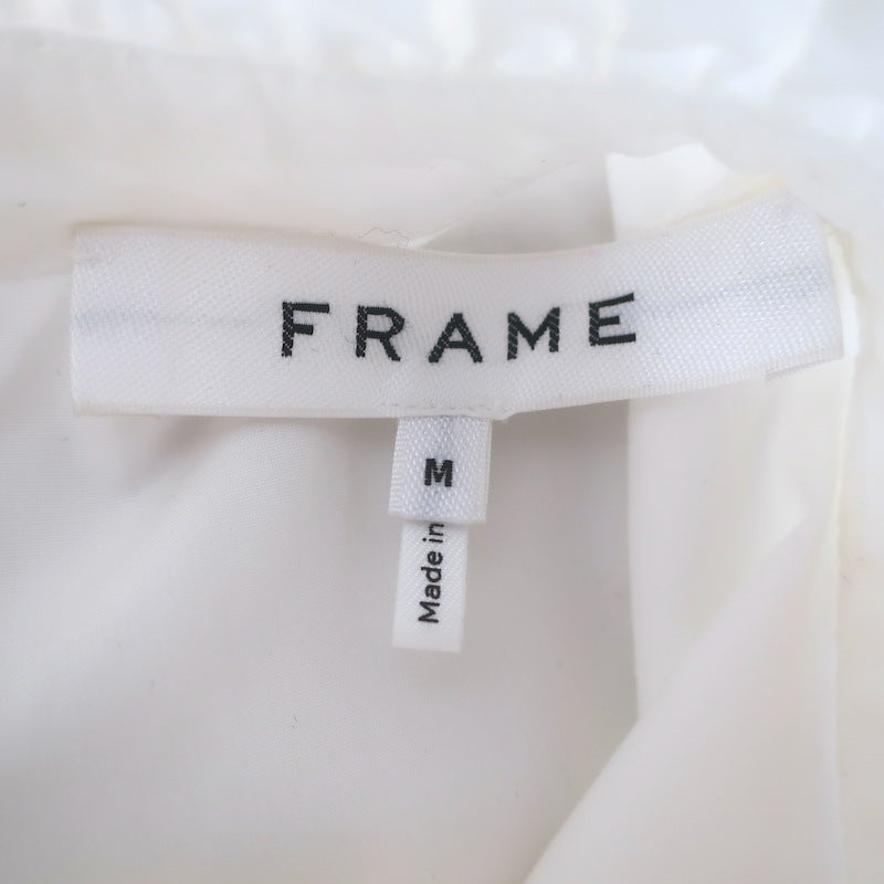 FRAME Ruffle Neck Button-Back Blouse White Cotton Size Medium Long Sleeve Top
