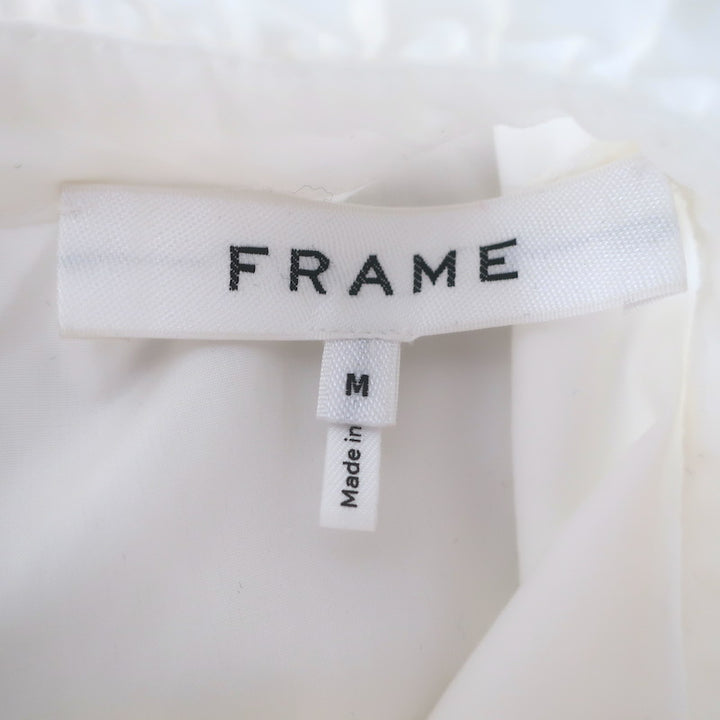 FRAME Ruffle Neck Button-Back Blouse White Cotton Size Medium Long Sleeve Top