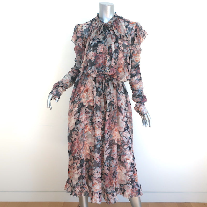 Zimmermann Long Sleeve Maxi Dress Tempest Frolic Floral Print Chiffon Celebrity Owned Zimmermann Long Sleeve Maxi Dress Tempest Frolic Floral Print Chiffon Celebrity Owned