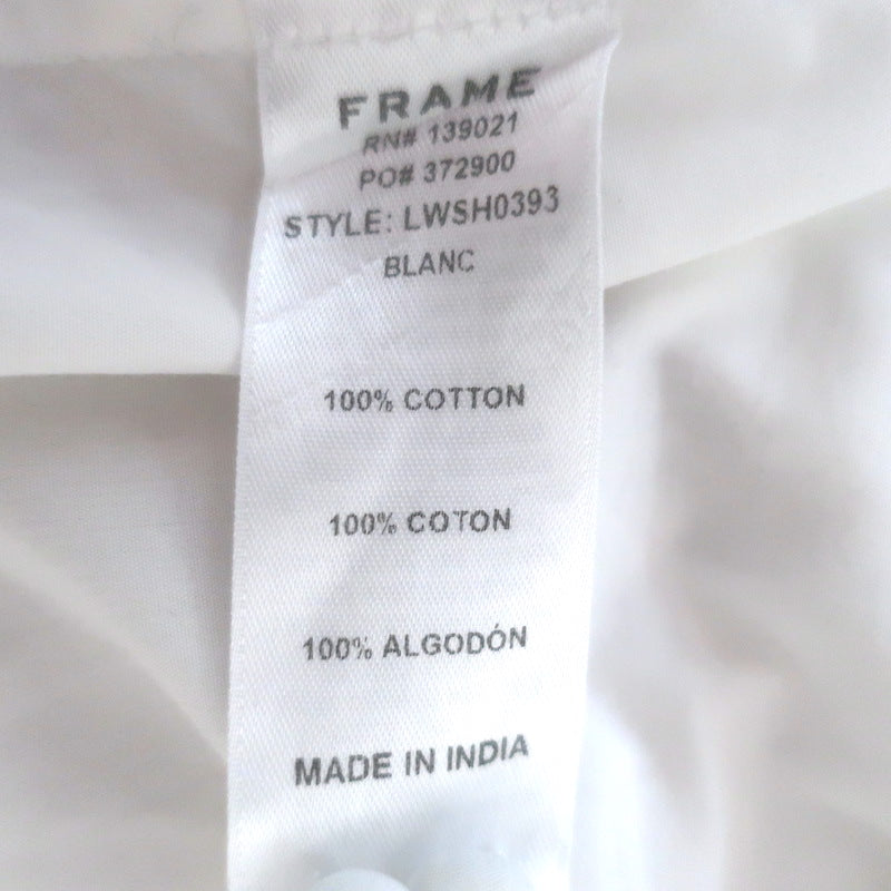 FRAME Ruffle Neck Button-Back Blouse White Cotton Size Medium Long Sleeve Top