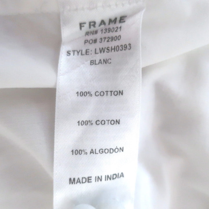 FRAME Ruffle Neck Button-Back Blouse White Cotton Size Medium Long Sleeve Top