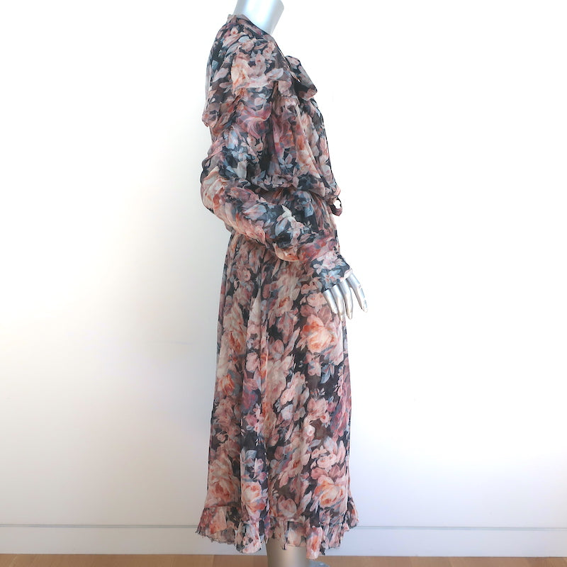 Zimmermann Long Sleeve Maxi Dress Tempest Frolic Floral Print Chiffon Size 3 NEW