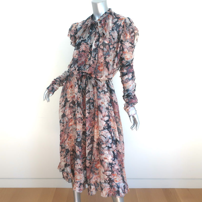 Zimmermann Long Sleeve Maxi Dress Tempest Frolic Floral Print Chiffon Size 3 NEW