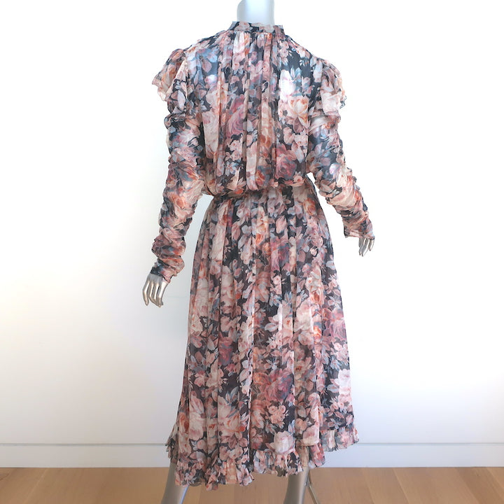 Zimmermann Long Sleeve Maxi Dress Tempest Frolic Floral Print Chiffon Size 3 NEW