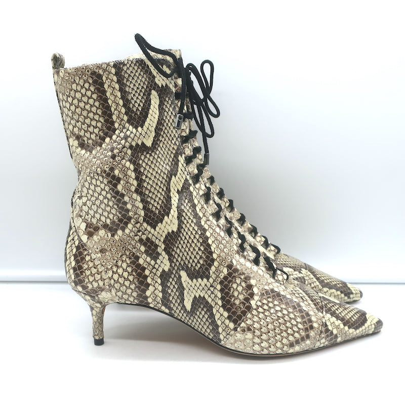Alexandre Birman Millen Kitten Heel Ankle Boots Ivory Snakeskin Size 40.5
