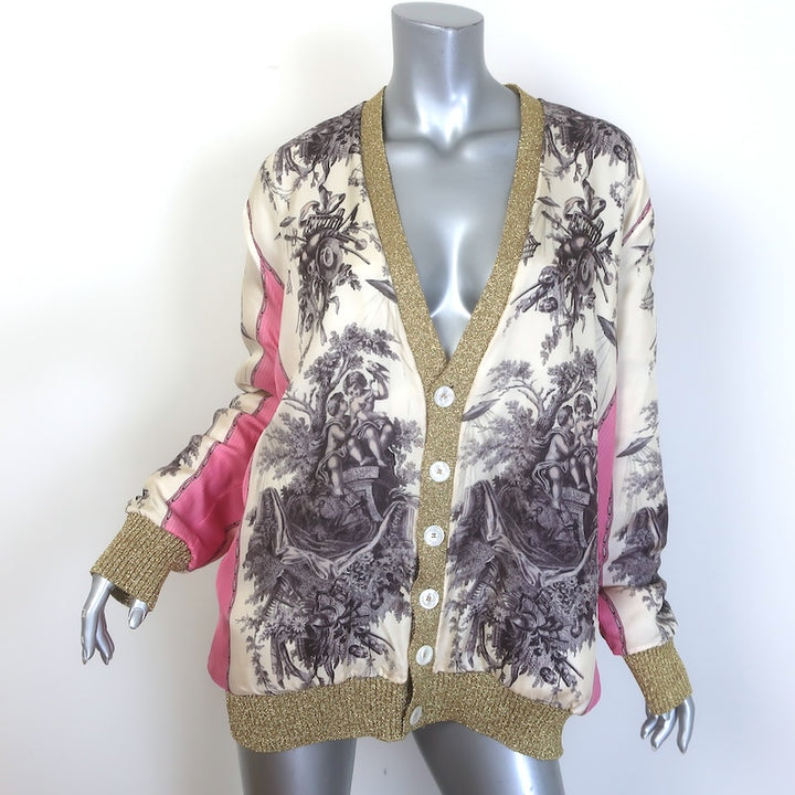 Gucci Loved Reversible Cardigan Gold Lurex &amp; Printed Silk Twill Size Extra Large
