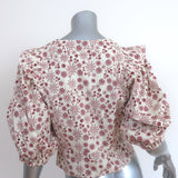 Sandro Puff Sleeve Top Miranda Cream/Red Sun Print Size 2 Button-Up Blouse