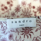 Sandro Puff Sleeve Top Miranda Cream/Red Sun Print Size 2 Button-Up Blouse