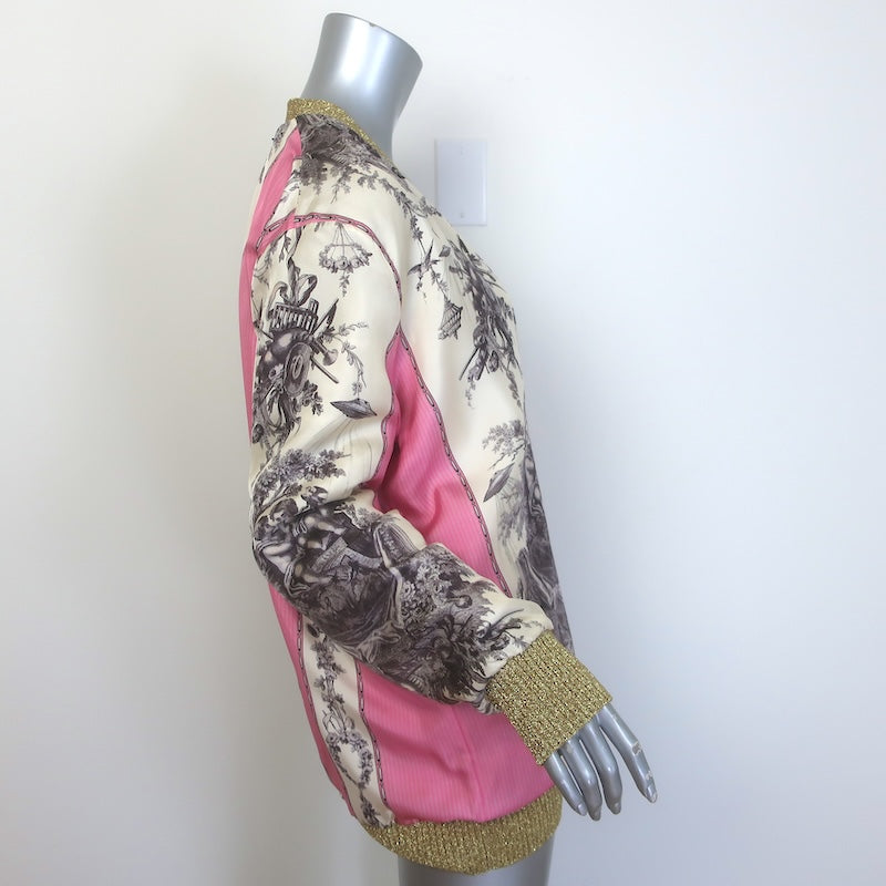 Gucci Loved Reversible Cardigan Gold Lurex &amp; Printed Silk Twill Size Extra Large