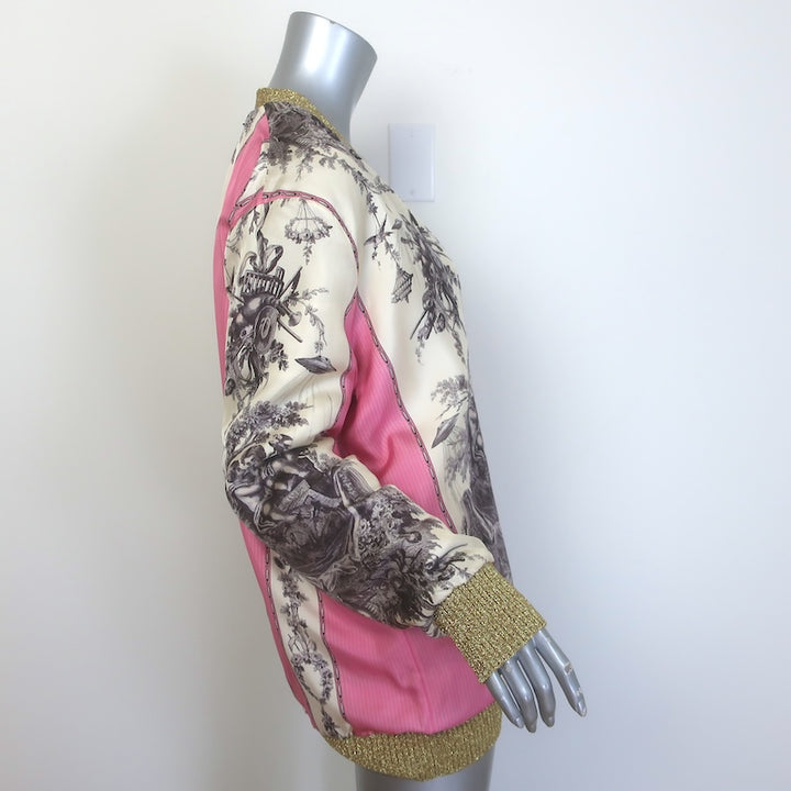 Gucci Loved Reversible Cardigan Gold Lurex &amp; Printed Silk Twill Size Extra Large