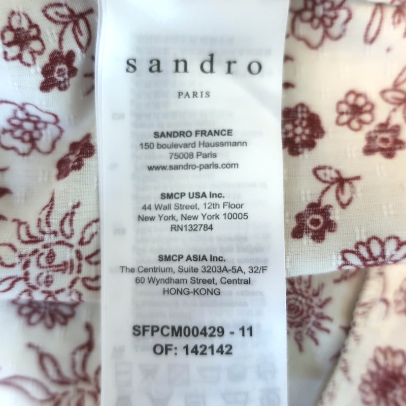 Sandro Puff Sleeve Top Miranda Cream/Red Sun Print Size 2 Button-Up Blouse