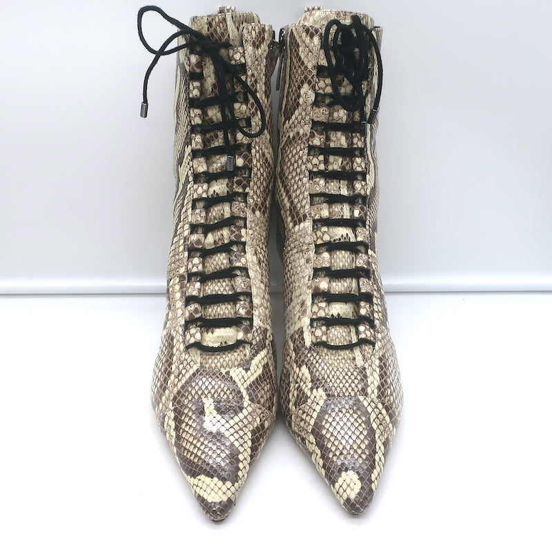 Alexandre Birman Millen Kitten Heel Ankle Boots Ivory Snakeskin Size 40.5