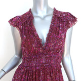 Ulla Johnson Asymmetric Midi Dress Ressie Burgundy Floral Print Silk Size 6
