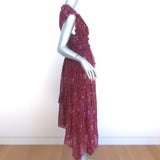 Ulla Johnson Asymmetric Midi Dress Ressie Burgundy Floral Print Silk Size 6