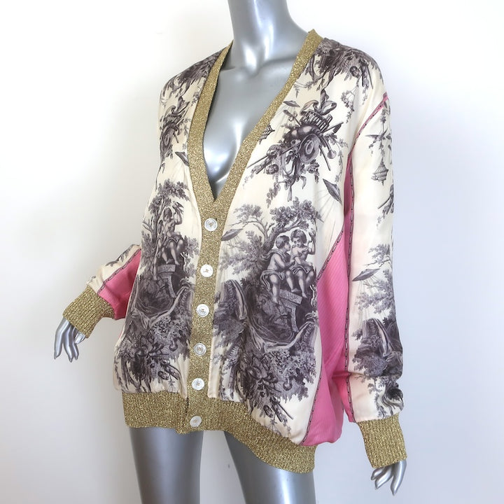 Gucci Loved Reversible Cardigan Gold Lurex &amp; Printed Silk Twill Size Extra Large