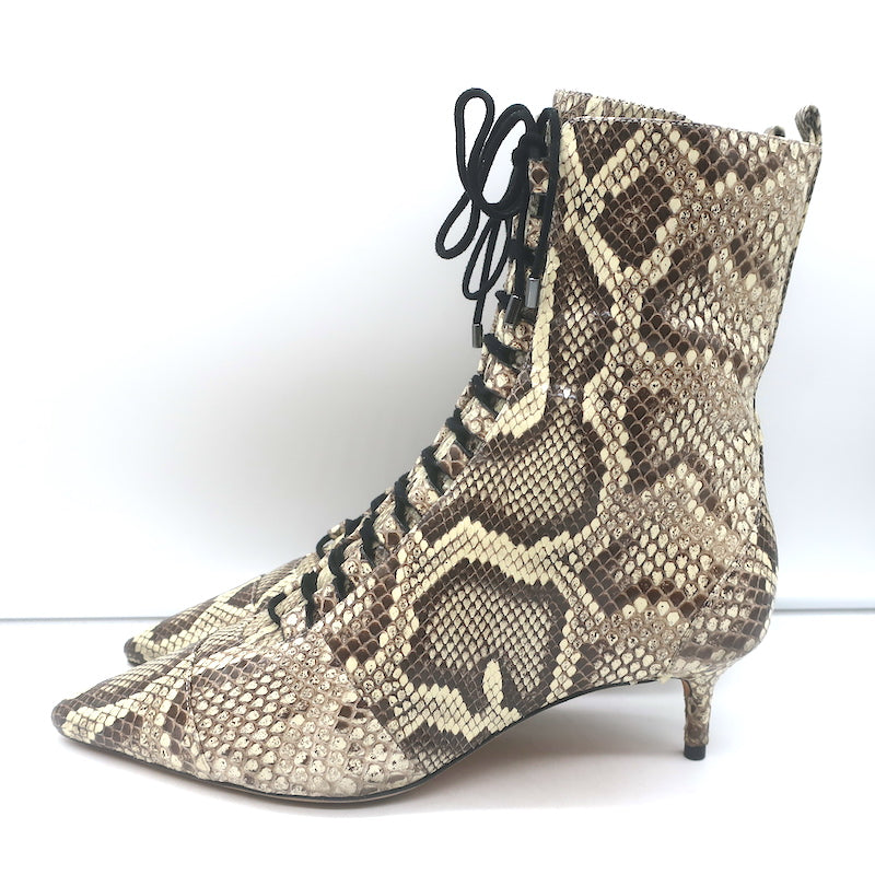 Alexandre Birman Millen Kitten Heel Ankle Boots Ivory Snakeskin Size 40.5