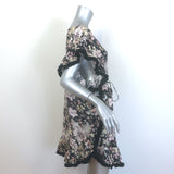 Zimmermann Gossamer Flutter Fringe Mini Dress Black Floral Print Linen Size 2