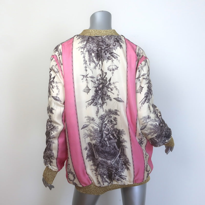 Gucci Loved Reversible Cardigan Gold Lurex &amp; Printed Silk Twill Size Extra Large