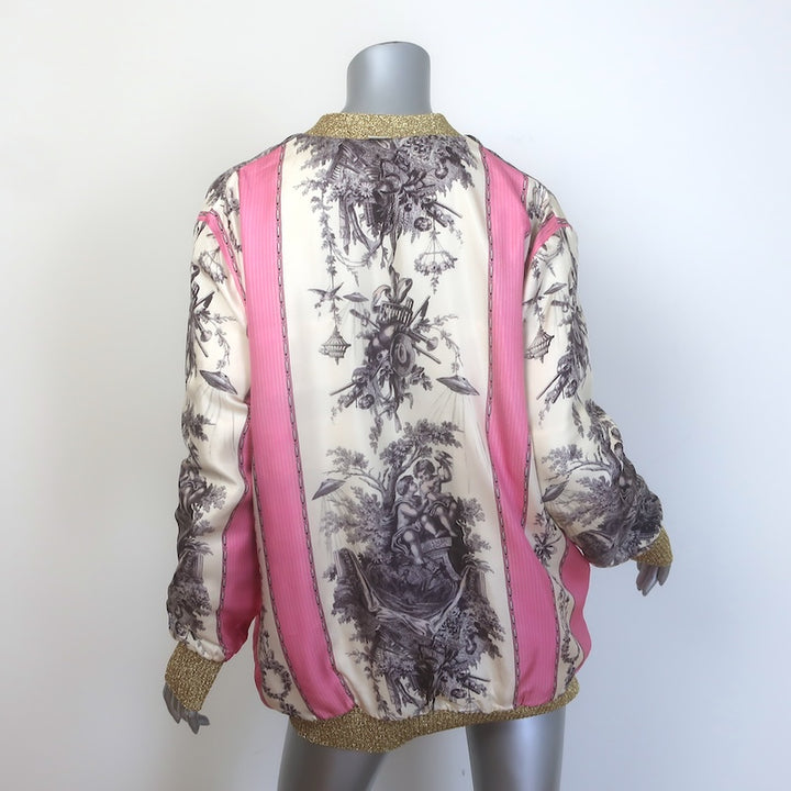 Gucci Loved Reversible Cardigan Gold Lurex &amp; Printed Silk Twill Size Extra Large