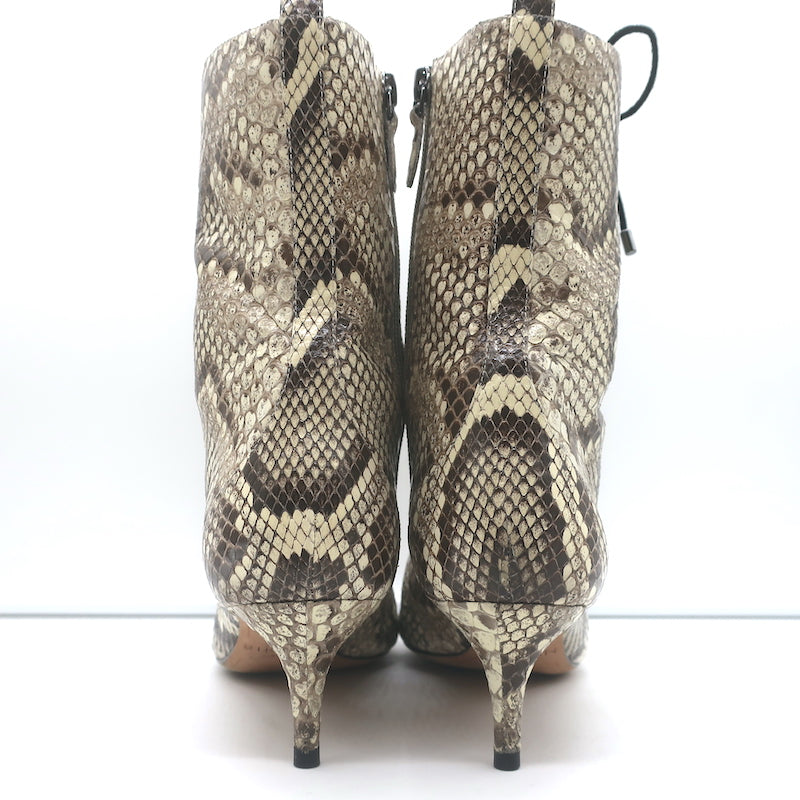 Alexandre Birman Millen Kitten Heel Ankle Boots Ivory Snakeskin Size 40.5