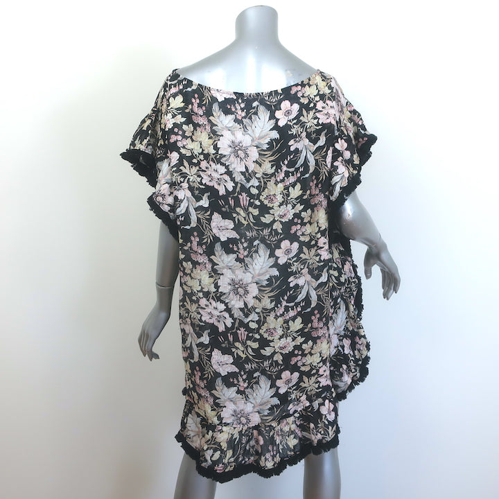Zimmermann Gossamer Flutter Fringe Mini Dress Black Floral Print Linen Size 2