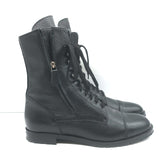 Manolo Blahnik Lugata Side-Zip Combat Boots Black Grained Leather Size 41