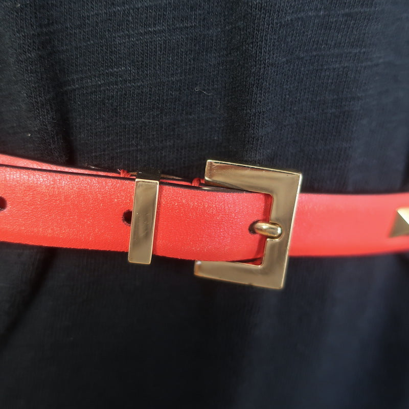 Valentino Rockstud Slim Belt Red Leather Gold Hardware Size Extra Small