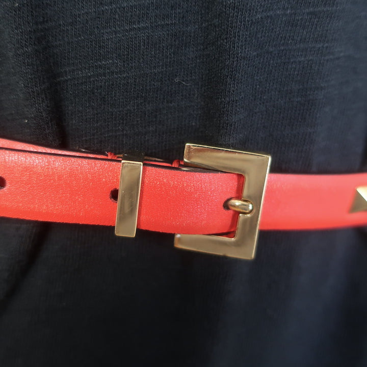 Valentino Rockstud Slim Belt Red Leather Gold Hardware Size Extra Small