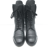 Manolo Blahnik Lugata Side-Zip Combat Boots Black Grained Leather Size 41