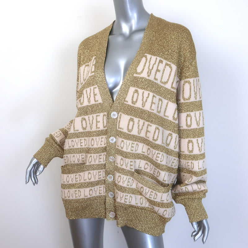 Gucci Loved Reversible Cardigan Gold Lurex &amp; Printed Silk Twill Size Extra Large