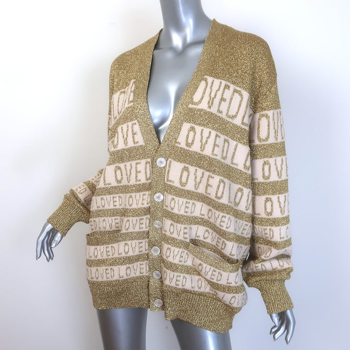 Gucci Loved Reversible Cardigan Gold Lurex &amp; Printed Silk Twill Size Extra Large