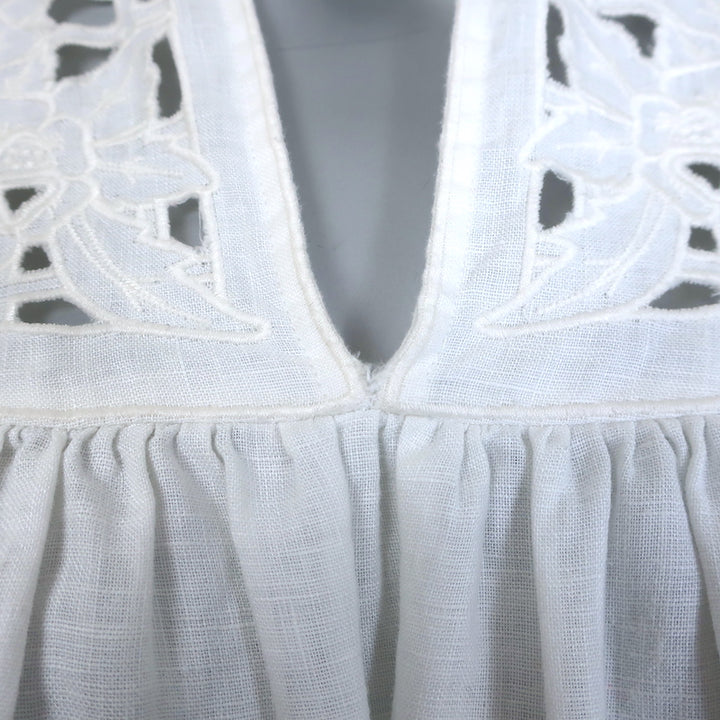 Zimmermann Floral-Embroidered Puff Sleeve Top White Linen Size 1