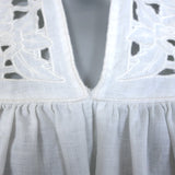 Zimmermann Floral-Embroidered Puff Sleeve Top White Linen Size 1