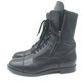 Manolo Blahnik Lugata Side-Zip Combat Boots Black Grained Leather Size 41