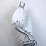 Zimmermann Floral-Embroidered Puff Sleeve Top White Linen Size 1