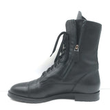 Manolo Blahnik Lugata Side-Zip Combat Boots Black Grained Leather Size 41