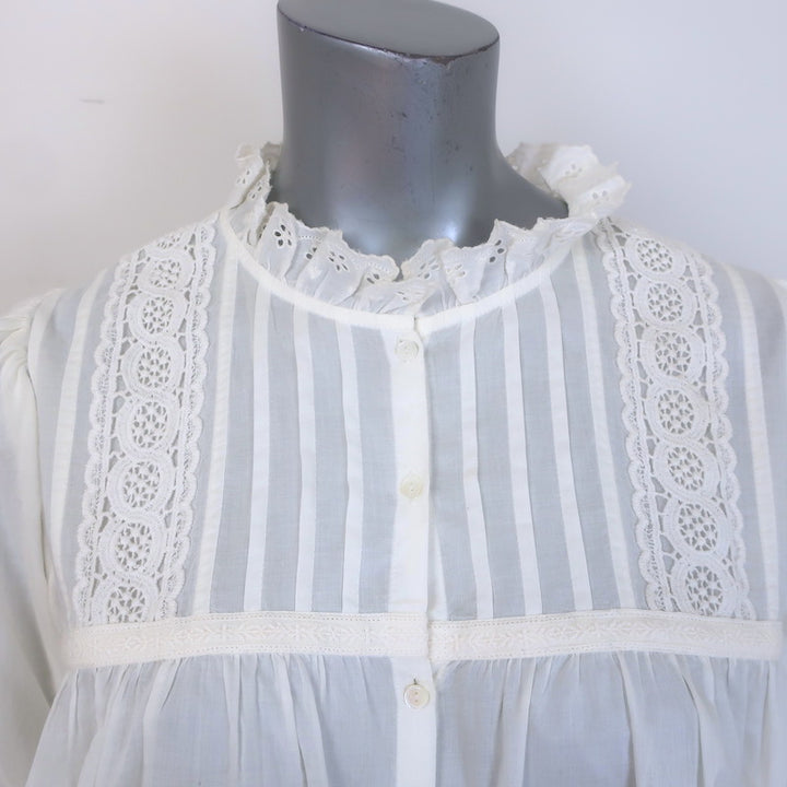 Nili Lotan Sarah Broderie Anglaise-Trim Blouse Cream Cotton Voile Size Medium