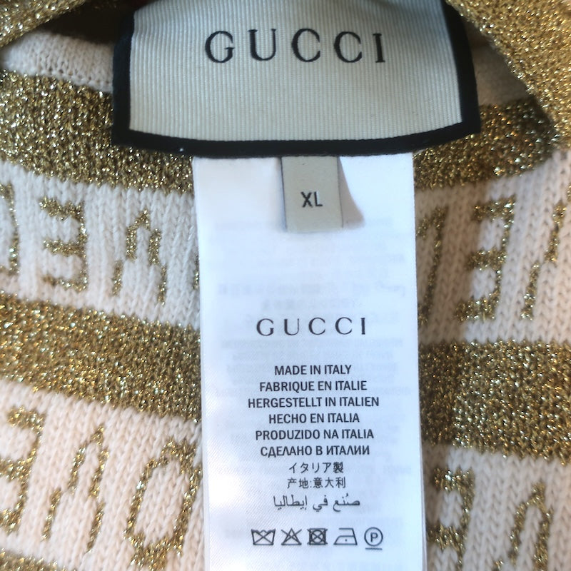 Gucci Loved Reversible Cardigan Gold Lurex &amp; Printed Silk Twill Size Extra Large