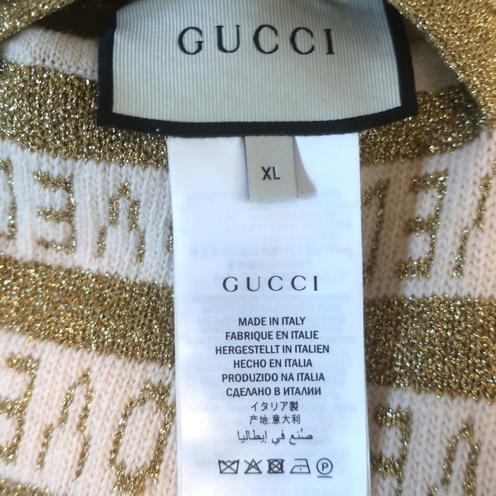 Gucci Loved Reversible Cardigan Gold Lurex &amp; Printed Silk Twill Size Extra Large