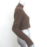 Maje Rage Cropped Mock Neck Sweater Brown Ribbed Wool Size 36 NEW