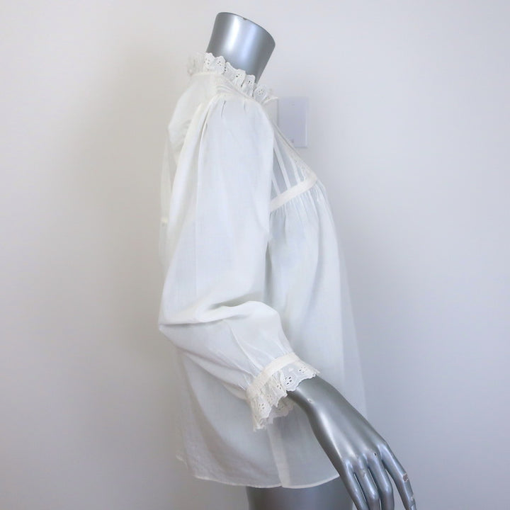 Nili Lotan Sarah Broderie Anglaise-Trim Blouse Cream Cotton Voile Size Medium