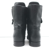 Manolo Blahnik Lugata Side-Zip Combat Boots Black Grained Leather Size 41