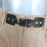 Maje Leather-Buckle Wide Leg Pants Beige Stretch Cotton Size 40