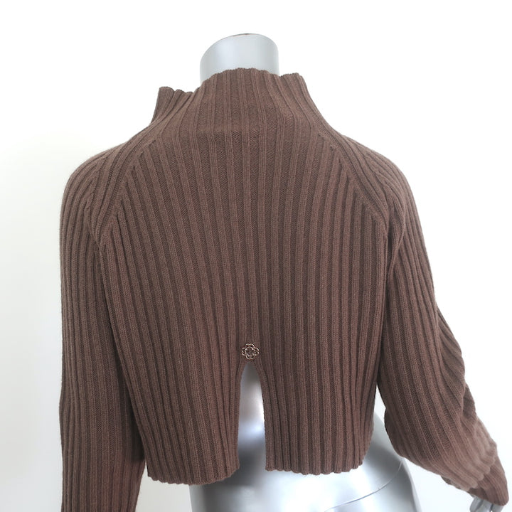 Maje Rage Cropped Mock Neck Sweater Brown Ribbed Wool Size 36 NEW