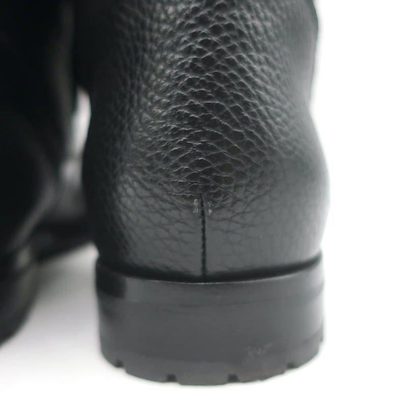 Manolo Blahnik Lugata Side-Zip Combat Boots Black Grained Leather Size 41