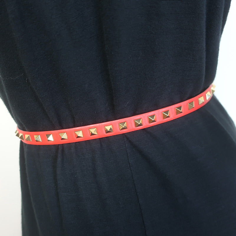 Valentino Rockstud Slim Belt Red Leather Gold Hardware Size Extra Small
